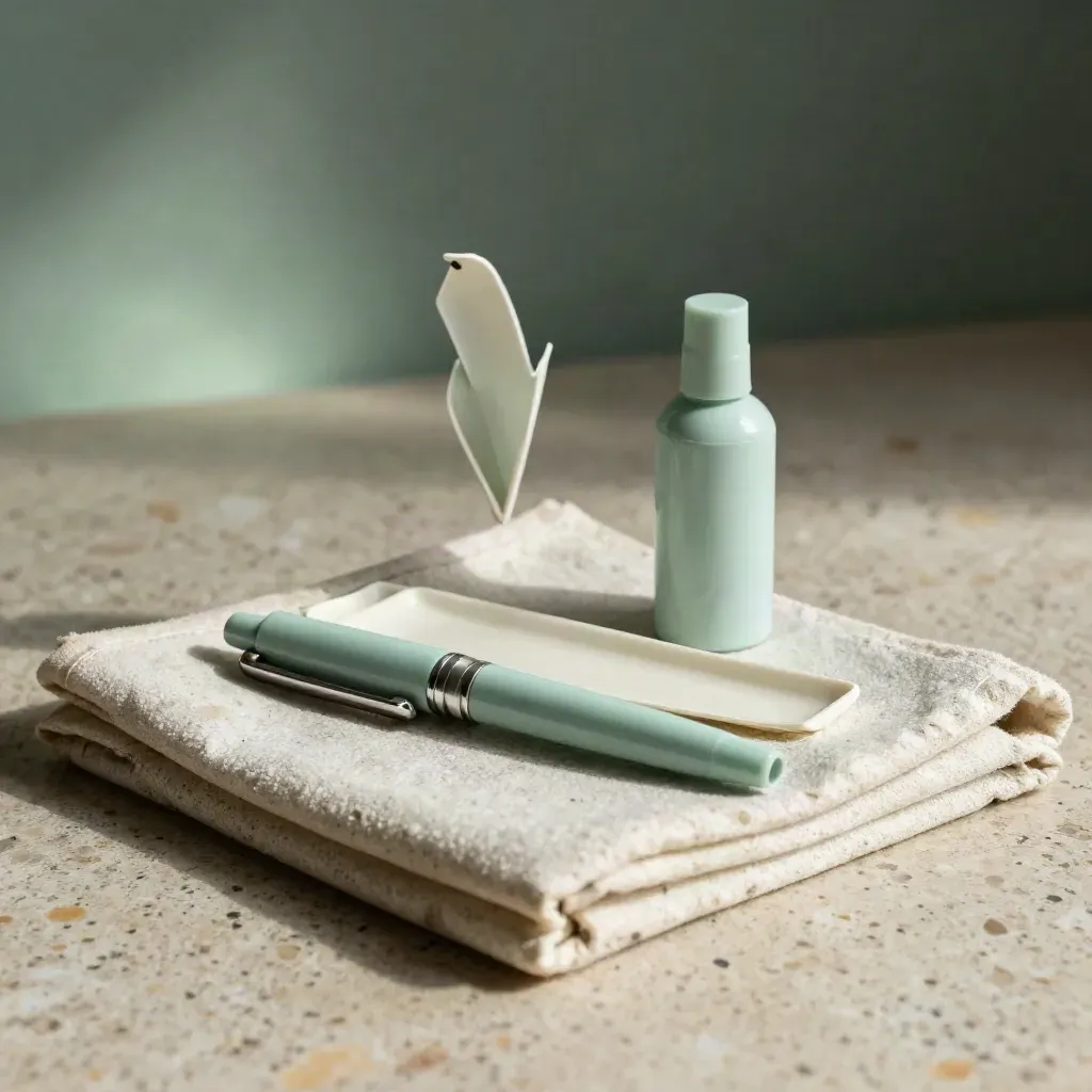 Cherry mint starter kit with blank device, spare bottle and capsule case on folded stone cloth.